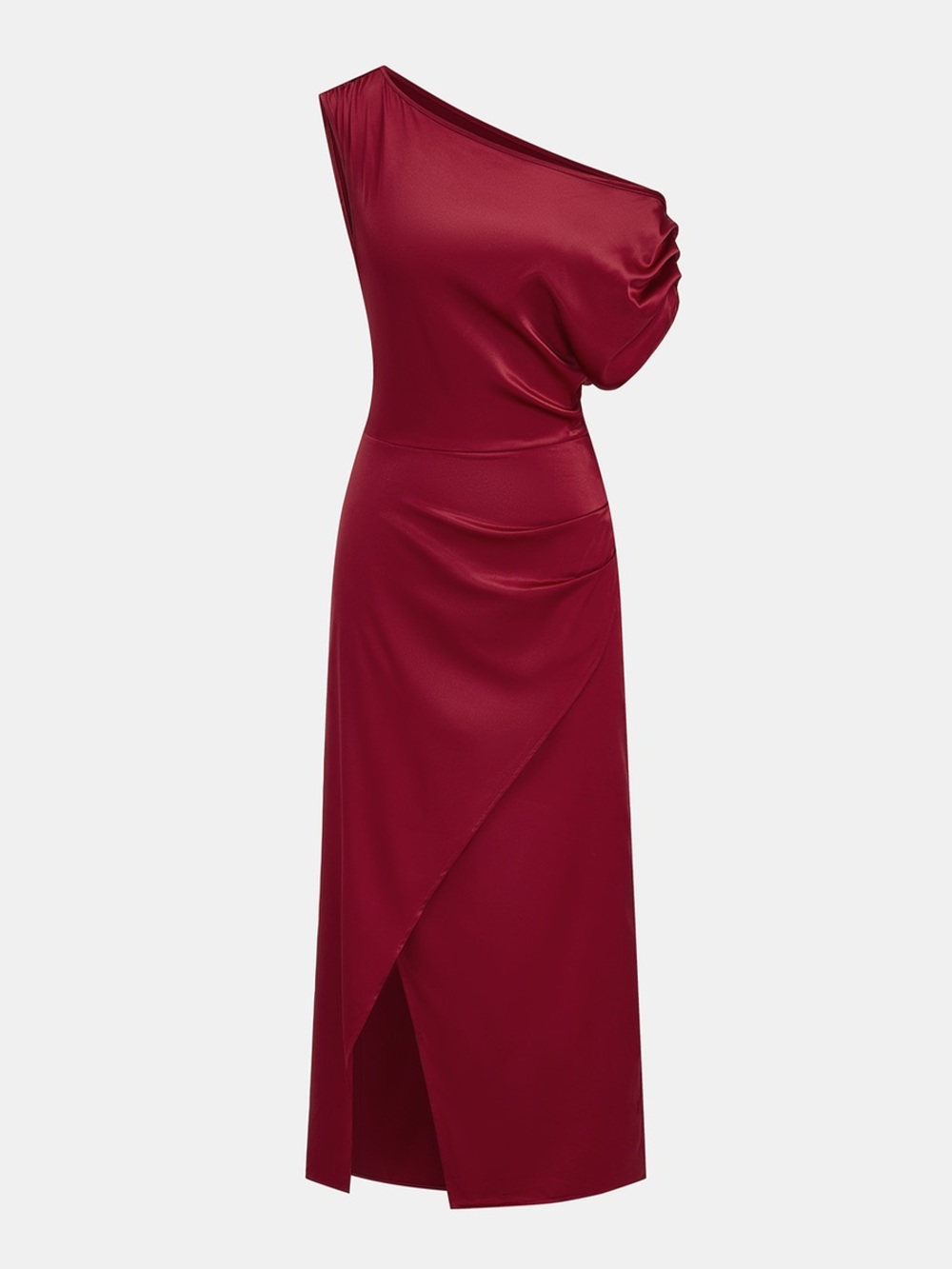 Commense Satin One Shoulder Ruched Wrap Maxi Dress - Picture 2 of 5